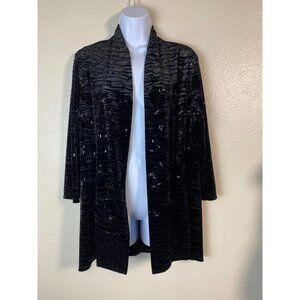 Frank Lyman Black Velvet Sequined Cardigan Size 14 Glitter Event Whimsigoth Goth